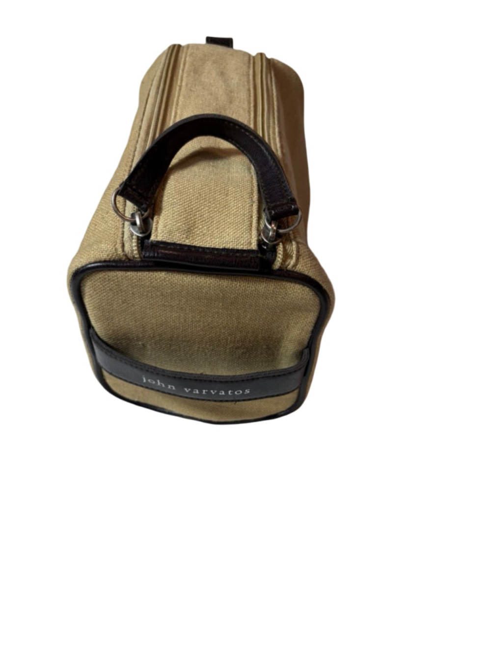John Varvatos Beige Woven Dopp Kit Toiletry Travel Shaving Grooming Bag